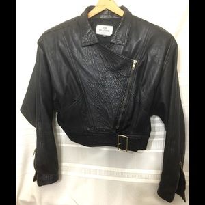Vintage Crop Leather Asymmetrical Zipper Jacket